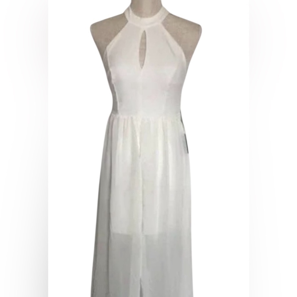 Lulu's White Halter High-Low Maxi Dress with Lace Back Sz/L - Picture 5 of 10